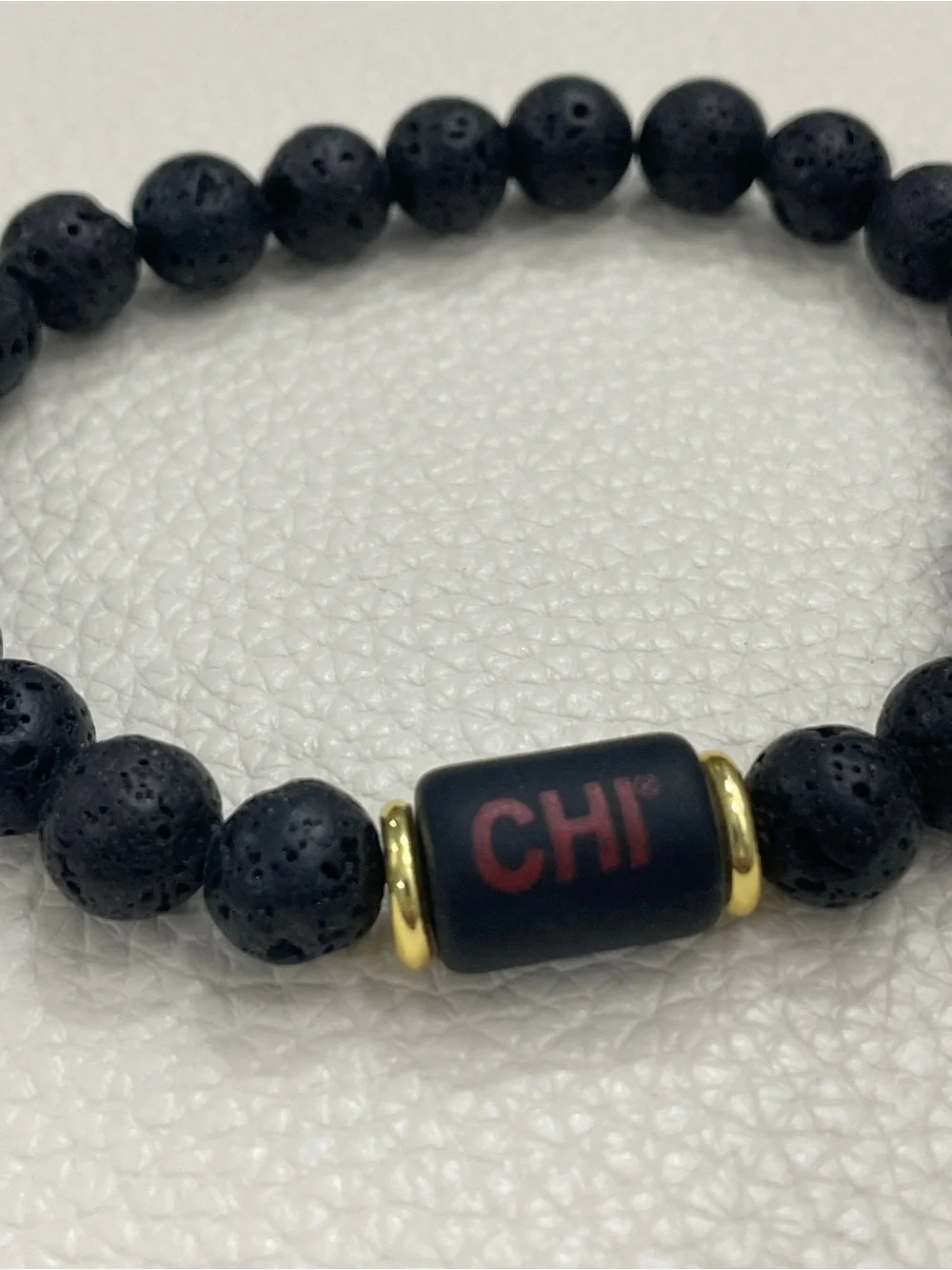 CHI Black Lava Bead Bracelet with Gold Accents